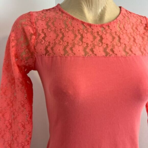 American Heritage Women’s XS Coral Pink Orange Mini Dress Long Sleeve Lace - Picture 2 of 13